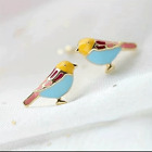 NEW Hummingbird 18K Gold Plate Yellow Blue Pink Bright Enamel Dainty Earrings