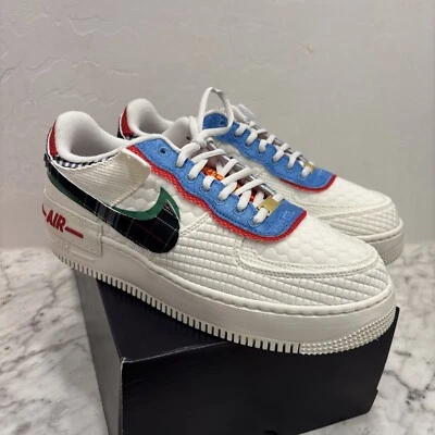 Nike Mujer Talla 12/Hombre 10.5 Air Force 1 Sombra Tenis Zapato Rojo Azul A Cuadros Foto 1 de 4