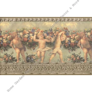 Antique Victorian Architectural Molding Angels Cherubs Rose Wallpaper Border - Picture 1 of 4