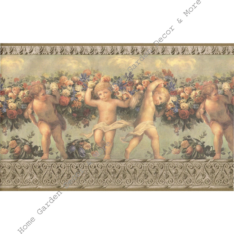 Victorian Architectural Antique Molding Angels Cherubs Wallpaper Border RARE