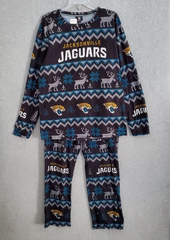 Jacksonville Jaguars Men Pajama Set XL Blue Fair Isle Logo Graphic Christmas Cover