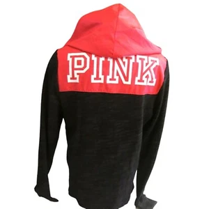 Victoria's Secret PINK Marble Grey w/ Neon Pink Anorak Campus Pullover Hoodie L - Picture 1 of 2