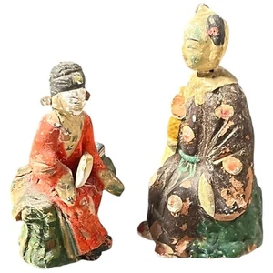Vintage 1900s Mudmen Mudware Figurines Lot of Two Marked CHINA Pottery 2-3" - Picture 1 of 8