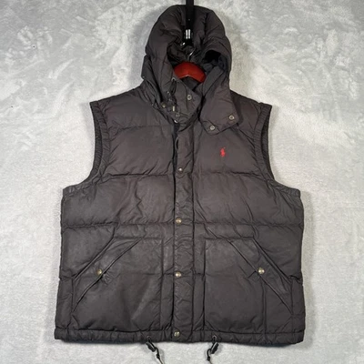 Polo Ralph Lauren Vest Mens 2XL Black Down Puffer Quilted Removable Hood Heavy - Image 1 of 4