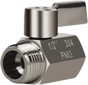 Showerhead Shut Off Valve with Stainless Handle, 304 Stainless Steel Mini Ball - Picture 1 of 11