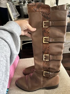 Michael Kors MK braun Leder meliert kniehohe hohe Reitstiefel Damen 7 gut - Bild 1 von 9