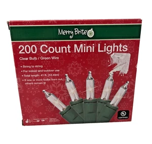 Merry Brite CVS 200 Clear Mini Lights Green Wire 41 ft Indoor Outdoor Xmas Strin - Picture 1 of 6