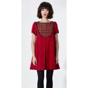 DEAR CREATURES Red Diana Dress Retro 60's A-Line Shift Geometric Diamond X-Small - Picture 1 of 11