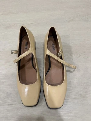 Anthropologie Maeve Bibi Lou Cardiff Mary Jane Tacón Bloque Talla 10 Beige Foto 1 de 4