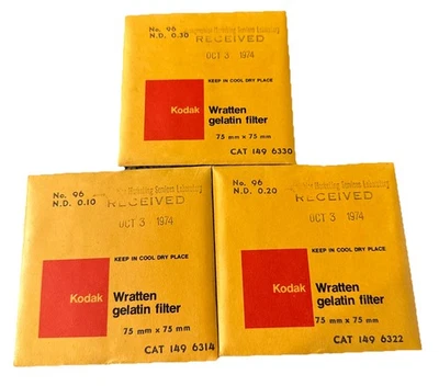Kodak Wratten Gel 3x3 75mm filters Sealed N.D. 0.10 0.20 0.30 3c - Image 1 of 2