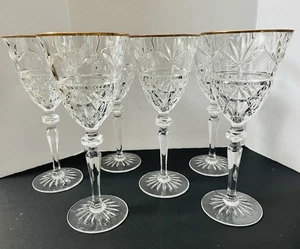 6 Cristal D'Arques JOANNA Gold Trim Crystal Water Goblets Wine Glasses  Set - Picture 1 of 9