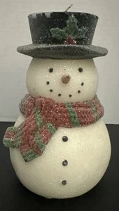 SNOWMAN CHRISTMAS CANDLE GLITTER HAND PAINTED WAX HOLIDAY DECOR - Picture 1 of 6