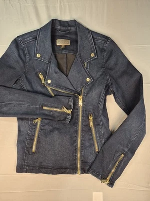 NUEVO SIN ETIQUETAS Guess Los Angeles Mujer Calce Ajustado Denim Motociclista Chaqueta Talla M Azul Denim Lavado Oscuro Foto 1 de 4