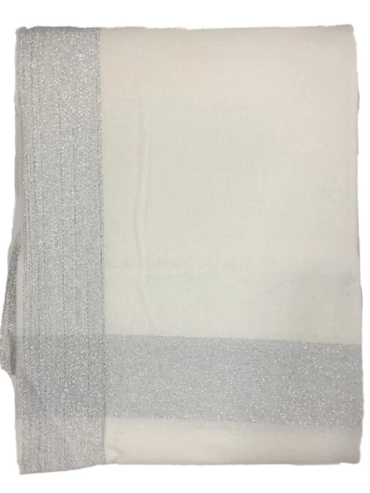 Threshold Silver & Ivory Stripe Christmas Tablecloth, Table Cloth 60x84 Ob - Image 1 of 3