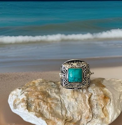 Anillo venenoso de piedras preciosas estilo vintage turquesa talla 7 - plateado 925 - ¡Nuevo! Foto 1 de 4