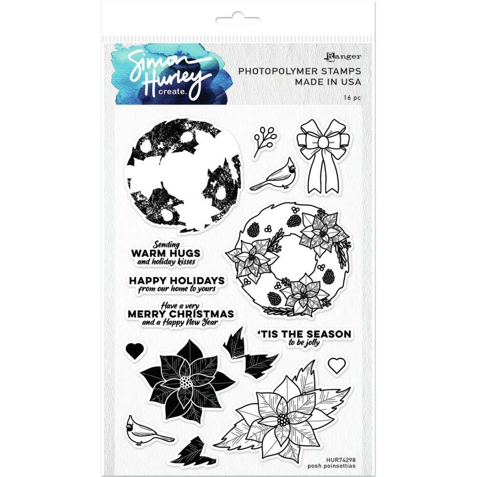 Simon Hurley create. Clear Photopolymer Cling Stamps Set - Posh Poinsettias - Image 1 of 1
