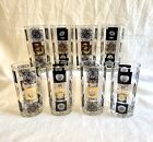 Vintage BLACK / GOLD MEDALLIONS Glass Highball Glasses~ 12 oz  By Federal