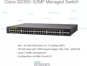 Cisco SG350-52P 52-Port Gigabit Managed Rack Mountable Network Switch - Picture 1 of 4