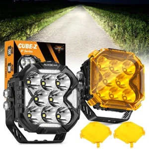 AUXBEAM 4Inch LED Work Pod Lights Off Road Lights White DRL & Amber Turn Signal - Picture 1 of 12