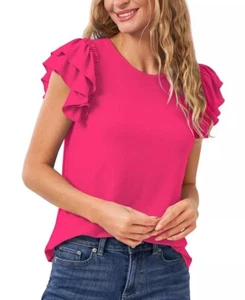 Women's CeCe Women's Ruffled Flutter-Sleeve Short Sleeve Knit Top Size XS Pink - Picture 1 of 3