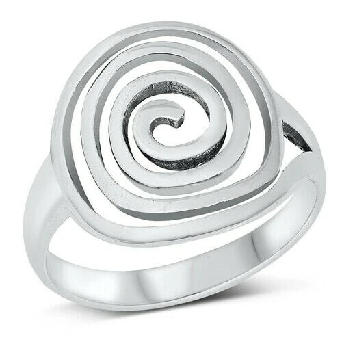 Anillo Espiral Genuino Plata de Ley Sólida 925 Oxidada Cara Altura 17 mm Talla 13 Foto 1 de 1