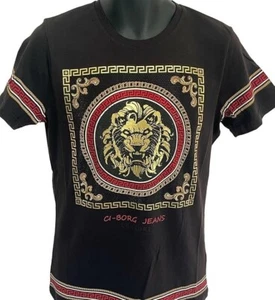 Mens retro urban t shirt, bling lion rasta hip hop teeshirt black size medium - Picture 1 of 1