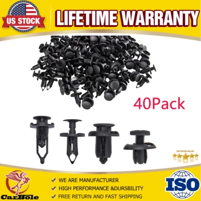 Set of 40 Car Auto Bumper Clips Hole Plastic Rivet Fastener Fender Push In Pin - Image 1 of 4