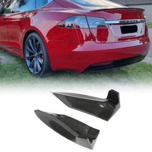 2PCS Rear Bumper Splitter Fins Spoiler For Tesla Model S 2016-2017 Carbon Fiber - Picture 1 of 8