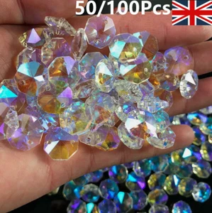 50-100X AB Octagonal Rainbow Beads Crystal-Chandelier-Suncatcher-Pendant UK - Picture 1 of 21