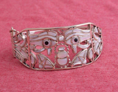 Eye of Horus Egyptian sterling Silver Cuff Bracelet, mother of pearl inlays - Image 1 of 4