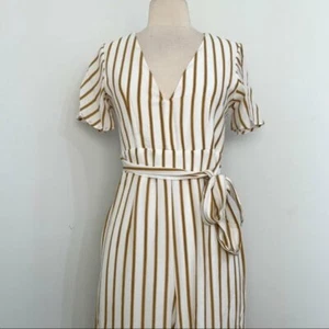 Crystal Sky Cream Tan Striped Jumpsuit Juniors Size 11 Cute! - Picture 1 of 10