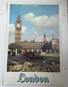 Vintage London England Travel Poster Big Ben Tower Clock Palace of Westminster - Picture 1 of 11