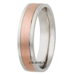 MENS TWO TONE GOLD WEDDING BANDS,5MM 10K WHITE & ROSE GOLD MENS WEDDING RINGS  - Picture 1 of 1