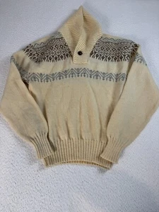 Pendleton Mens Virgin Wool Knit Shawl Collar Pullover FairAisle Cream Sweater XL - Picture 1 of 7
