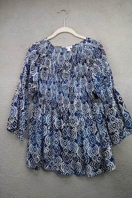 Spense 3/4 Bell Sleeve Stretchy Smocked Tunic-Size Large-BOHO - Image 1 of 4