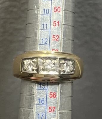 14K Solid Yellow Gold Mens 3 Large Diamonds Ring .6 CTTW+ Size 7. 9 Grams HEAVY - Imagem 1 de 4