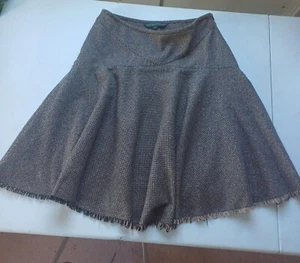 Laura Ashley Vintage Wool Mix Tweed Flared Pleated Skirt Fringe Hem 12 - Picture 1 of 15