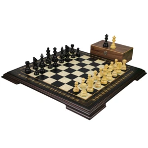 Ebony Chess Set 17 Inch With Helena Chess Board and Weighted Ebonised French Kni - Picture 1 of 11