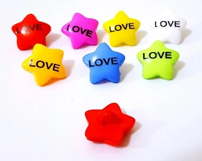 5/8" / 16mm wide  70pcs multi color Star Shape & Love Plastic Shank Button BN13 - Image 1 of 4