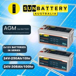24V 300AH OFF GRID SOLAR DEEP CYCLE AGM GEL BATTERY BANK RV 4WD Volt Amp Hour - Picture 1 of 3