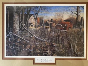 RARE Vintage Jim Hansel Back Forty Bobwhites Framed Print- 19.5 x 15.5 - Picture 1 of 7