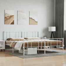 Metal Bed Frame with Headboard and Footboard White 200x200 cm
