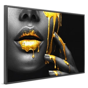 Wandbild Leinwand mit Rahmen , Frau mit goldenen Lippen erotisch Kunst Home Deko - Bild 1 von 5
