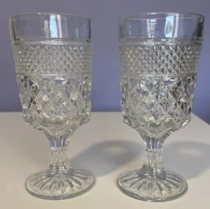 Vintage Anchor Hocking Wexford Water Goblets Footed Stem Glasses Set of 2 - Picture 1 of 17