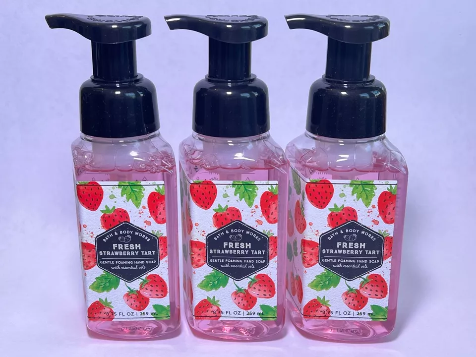 3 Bottles Fresh Strawberry Tart Gentle Foaming Hand Soap Bath & Body Works -