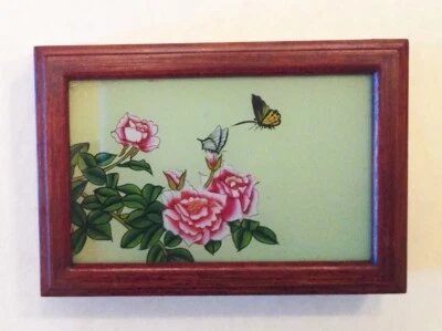 ~ Chinese Export Reverse Glass Hand Painted Wood Box - Butterfly & Flowers - Image 1 of 3