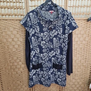 Joe Browns Long Tunic Top Blue Grey Floral with long sleeves size UK 18 - Picture 1 of 7