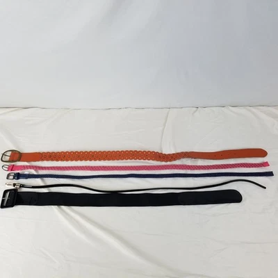 Лот из 5 женских ремней размер 6 плетеная эластичная кожа декоративный оранжевый розовый синий - Изображение 1 из 4