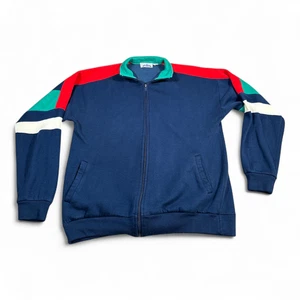 Vintage Track Jacket Adult LARGE Blue Colorblock JC Penney Trader Bay Fleece 90s - Picture 1 of 7
