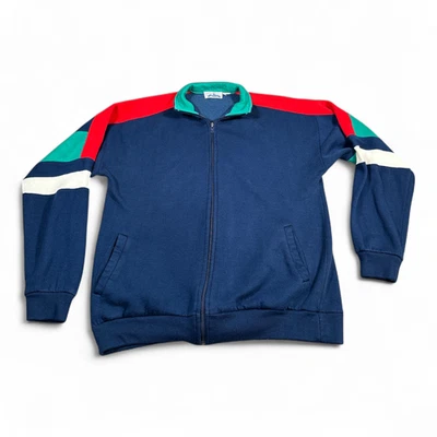 Vintage Track Jacket Adult LARGE Blue Colorblock JC Penney Trader Bay Fleece 90s - Image 1 of 4